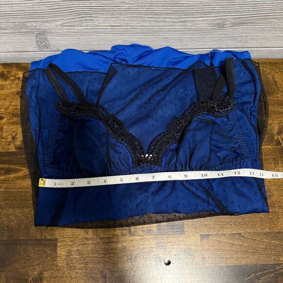 Y2K Blue Babydoll Top Lace Trim Cami Womens S Navy Lingerie Mesh Dark Coquette - Picture 5 of 9